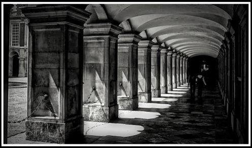 One of my very first photos taken as blind photographer. Taken with a Fugi F10 camera. I was visiting Hampton Court Palace and was struck by the contrast between the heat in the sunny parts and the cool in the the shadows when walking down this corridor. I wanted to reflect this in the patterns made by sunlight playing though the arches. I used black and white in this image to capture this feeling.