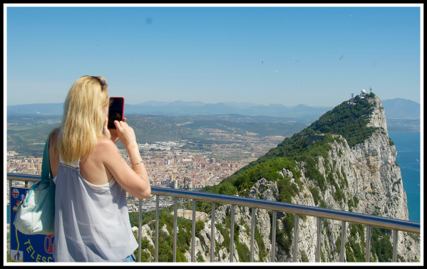 Photo of Sarah taking a Panorama of Gibraltar rock