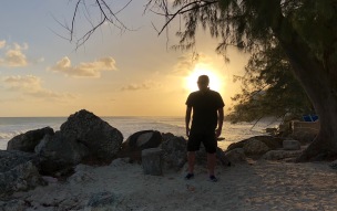 Me enjoying the beautiful sunset on Dover beach, Barbados, April 2018