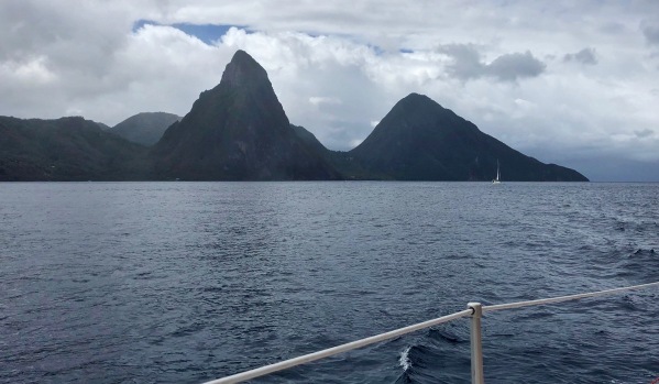 The Pitons of Saint Lucia from our Catamaran