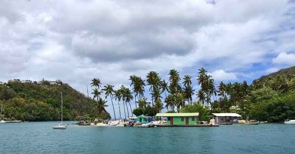 View of a posh resort in Saint Lucia from the Catamaran